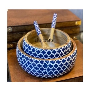 Bol à dattes en bois imprimé avec fourchette et cuillère, forme ronde, vaisselle, bol alimentaire, prix de gros - Product Image 4