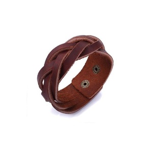 Moda de moda trenzada Biker Cuff Strap Punk cinturón ancho brazalete pulsera ajustable pulsera de cuero genuino para Mujeres Hombres - Product Image 1
