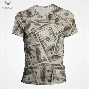 Top de punto de manga corta con cuello redondo y patrón de dinero impreso en 3D para hombre - Product Image 1