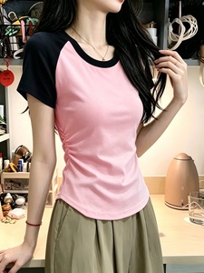 Summer American Retro Cropped <b>Raglan</b> Short Sleeve T-shirt Women Slim Hollow Out Chic Hot Girl Ins Trendy Casual Summer <b>Top</b> - Product Image 5