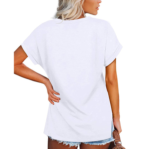 Camiseta Personalizada para Mujer, Color Rosa Brillante, Cuello en V, Tejido de Punto Transpirable, Estilo Casual, Diseño Liso, Tinte Uniforme, 2025 - Product Image 2