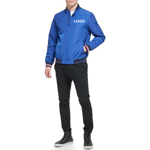 Chaquetas Bomber de Poliéster Color Azul, Cuello Alto, Cierre de Cremallera, Diseño de Logotipo Personalizado, Fabricación OEM, Chaquetas de Ropa para Hombre en Venta - Product Image 2