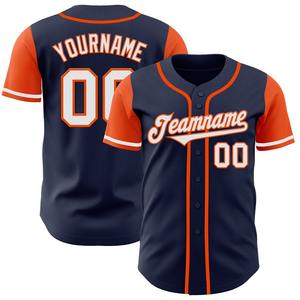 Ropa de equipo personalizada superventas, camiseta de béisbol de dos tonos auténtica en blanco-naranja y azul marino personalizada - Product Image 1
