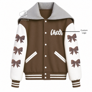 Customized Cheerleading Embroidered <b>Jacket</b> With <b>Rhinestones</b> Wool PU Leather Sleeves Color Block Warm-Up For Cheer Competition - Product Image 5