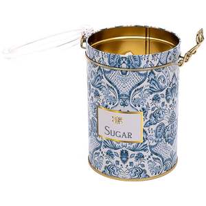 Motif décoratif bleu blanc inspiré de l'azulejo 1.1L boîte de rangement en métal fermoir en fil couvercle Transparent boîte de rangement décorative - Product Image 1