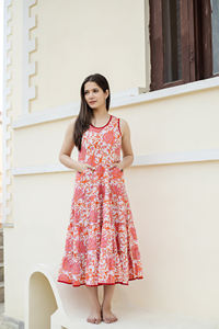 100% coton sans manches robe évasée Handblock imprimé partout Floral Boho Chic Style pur indien vêtements pour les Occasions quotidiennes - Product Image 5