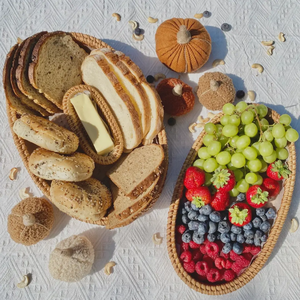 Handwoven Natural Rattan Oval Tray Set 3 Pieces Decorative Wicker <b>Basket</b> For Kitchen Table Coffee Table Organizer - Product Image 3