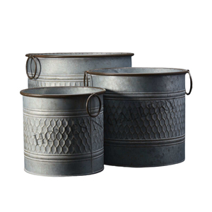 Hot Selling Attractive Design Galvanized Metal Iron <b>Large</b> Size Round shape Outdoor Planters Pots At Cheap Price From India - Product Image 5