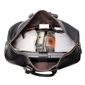 Sac de voyage pliable en cuir véritable avec fermeture à glissière, sangle réglable, durable et portable pour les voyages - Product Image 5