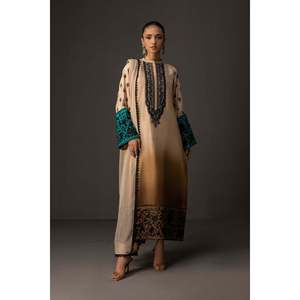 Ensemble 3 pièces Zainab Chotani en satin et soie imprimée brodée avec chemise, dupatta et pantalon BIC-1717 - Product Image 1