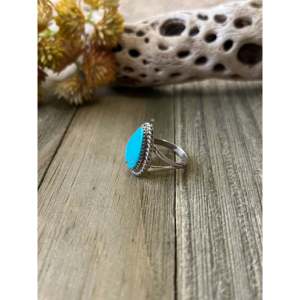 Kingman <b>Turquoise</b> Sterling Silver <b>Ring</b> Size 7.5-Navajo Handmade Boho Fine Jewelry - Product Image 3