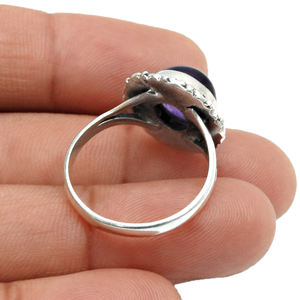 Sólido 925 plata esterlina natural púrpura amatista piedra preciosa forma redonda anillo para su joyería hecha a mano precio al por mayor proveedores - Product Image 4