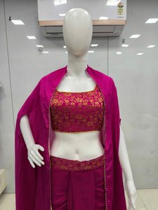 2025 Makar Sankranti festivo especial liso y elegante estilo francés tela encogimiento de hombros estilo Dhoti mujeres Kurti conjunto con bajo presupuesto - Product Image 2