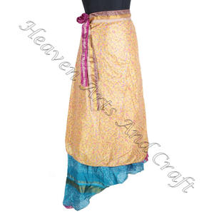 Última envoltura alrededor de la falda 2 capas Reversible Magic Silk Saris Wrap Falda larga Vestido de seda de la India Excelente seda vintage - Product Image 1