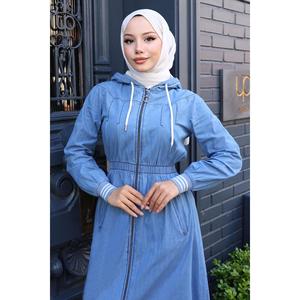 Conjunto de Jeans Midi con Top Largo Elástico con Capucha y Cuello Redondo en Mezclilla Azul, 100% Algodón, Corte Regular, MSW19370-1, Estilo Casual - Product Image 2