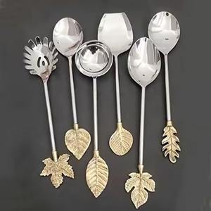 Gold Design Leaf Handle set metal decorative Silver <b>salad</b> servers Luxury Design Serving Dinner Restaurant <b>Salad</b> <b>Spoon</b> - Product Image 1