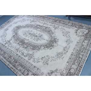 Tapis turc vintage 6,5x9,7 pi (198x297 cm), tapis en laine gris à imprimé animal - Product Image 4