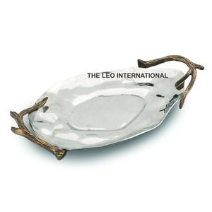 Aluminio Metal forma única asta aspecto plateado bandeja de servicio estilo elegante lujo hecho a mano hogar decorativo - Product Image 6