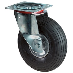 Pneumatic Furniture Caster Wheel 200mm Diameter 75kg Load Capacity <b>Swivel</b> Mounting Plate Grooved Profile BS Caster - Product Image 1
