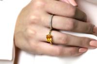 Plaqué or rose solide 925 argent Sterling naturel Citrine ovale coupe pierres précieuses anneaux empilables personnalisé fabriqué en usine bijoux fins
