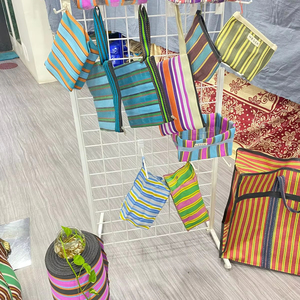 Two Handle Nylon Striped Eco-Friendly <b>Extra</b> <b>Large</b> Reusable Woven Shopping <b>Bags</b> for Supermarket Use with Customized Size - Product Image 1