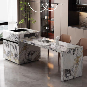 Table de salle à manger en pierre de style européen minimaliste, îlot de cuisine intégré, comptoir de bar multifonctionnel, 2 tiroirs - Product Image 5