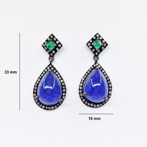 Pendientes Colgantes Hechos a Mano con Baño de Oro de 14K, Diseño Personalizado, al por Mayor, Unisex, con Esmeralda y Tanzanita - Product Image 2