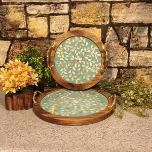 Exquisita bandeja de servicio de madera de madreperla con mango de metal Fechas Chocolates Postres Perfecto para la decoración del hogar de lujo Ramadán - Product Image 3