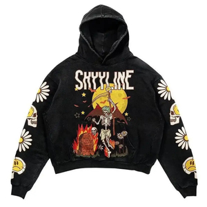Haute qualité hommes coton lourd surdimensionné solide Vintage pierre lavé à l'acide respirant sweat à capuche graphique broderie Logo personnalisé - Product Image 5