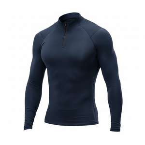 Haut de sport pour homme, coupe ajustée, demi-zip, formel, uni, compression respirante, entraînement musculaire, manches longues, vêtements de sport actifs - Product Image 1