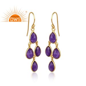 Dernière conception de boucles d'oreilles en argent sterling plaqué or 18 carats avec améthyste aventurine Quartz et pierres précieuses Demi Fine Jewelry Manufacturer - Product Image 2