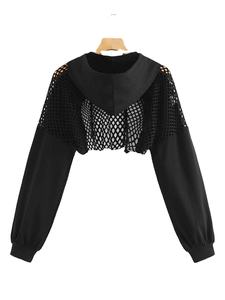 Nouvel arrivage de vêtements d'été pour femmes sweats à capuche en maille contrastée pull à manches longues haut court à capuche pour femmes 2026 - Product Image 2