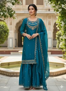 Diseño exclusivo de moda sureña india con bordados elaborados y lentejuelas, conjunto de salwar kameez para mujer con dupatta a juego, en venta en línea. - Product Image 4