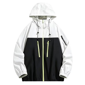 Chaqueta con Capucha para Hombre de Alta Calidad, Color Personalizado, Impermeable, Estilo Deportivo, Cierre de Cremallera, Blanca y Negra, de Poliéster, para Primavera y Actividades al Aire Libre - Product Image 1