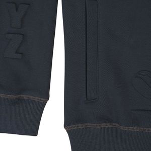 Survêtement avec point contrasté et logo en relief personnalisé polaire noire avec coutures marron capuche doublée en satin sweat à capuche et joggers à fermeture éclair - Product Image 3