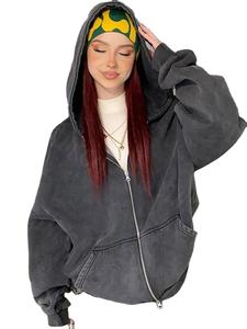 À la mode femmes gris fermeture éclair Y2k sweats à capuche surdimensionnés confortable respirant tenue décontracté sweats à capuche d'hiver pour les femmes - Product Image 3