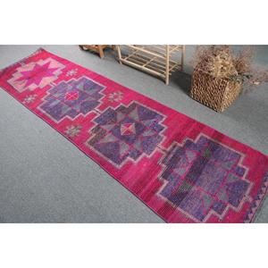 Tapis turc Herki, tapis vintage 2,5x9,6 pieds, tapis en laine rouge Ikat - Product Image 4