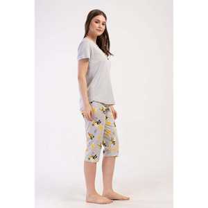 Traje de dormir capri ovalado de manga corta con cuello redondo para mujer - Product Image 1