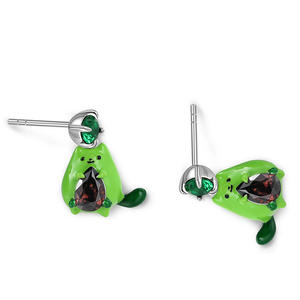 Boucles d'oreilles pendantes en émail Jeulia Hug Me Avocado Cat en argent sterling, cadeau en forme d'animal - Product Image 2