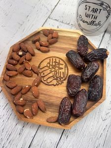 Assiette à dîner en bois de noyer, prix de gros, bord sculpté, plat de service rond en bois, plat rustique pour dessert, salade, collations - Product Image 6