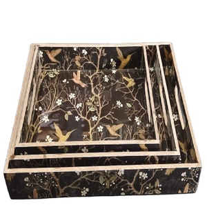 Venta al por mayor RABEH DESIGN ARTESANÍA MDF BANDEJAS DE SERVIR JUEGO DE TRES CON ESMALTE BANDEJA PARA SERVIR ALIMENTOS AL MEJOR PRECIO - Product Image 6