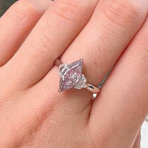 Lab Grown Pink Diamond Marquise Cut Ring CVD Diamond Halo Jewelry 14K White Gold Wedding Ring Lab Created Diamond Jewelry - Product Image 4