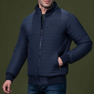 Chaqueta Acolchada Personalizable de Fabricante Directo, Cuello Azul Marino, Manga Larga, Estilo Urbano de Invierno, Ropa para la Nieve, Alta Calidad ODM, Azul Gris - Product Image 1