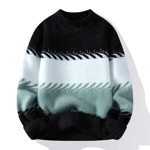 New Arrival 2024 New Design Pullover Sweaters Men Warm <b>Spliced</b> Color Pullover Round Neck Breathable Slim Knitted sweaters - Product Image 1