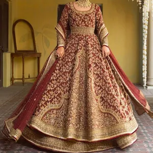 NEW--LATEST индийский/пакистанский плотный Свадебный Анаркали с лехенгским платьем, украшенным хрустальными стеклянными бусинами, камнем, DABKA work @ 20