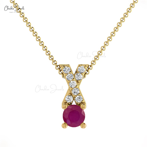Nouveauté Birmanie Rubis 0.47 Ct Gemstone Fine Pendant 14k Real Gold Pave Diamond CrissCross Pendant For Her Direct Factory Price - Product Image 6