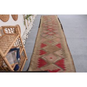 <b>Vintage</b> Turkish <b>Rug</b> Rustic Beige Red 3.1 X 11.5ft Large Area Woolen Patchwork Latex Backing Abstract HALLWAY for Teens Room <b>Rug</b> - Product Image 4