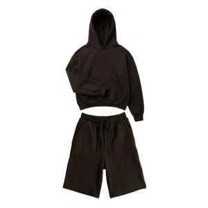 <b>Mocha</b> Brown Athletic Z25 Cropped <b>Hoodie</b> & Z24 Baggy Shorts 530GSM Organic Fleece-Back Jersey Hooded Collar - Product Image 1