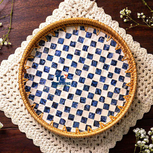 BANDEJAS DECORATIVAS DE MADRE DE PERLA de alta calidad con borde de ratán natural para comedor y servicio de té - Product Image 2