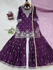 Nouveau costume Sharara pour femmes de designer indien avec broderie séquentielle de qualité supérieure pour les occasions spéciales fêtes mariages - Product Image 3